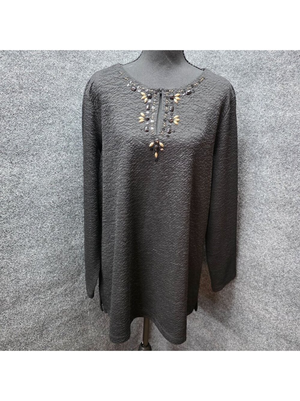 Dana Buchman Embellished Tunic XL Black Whimsygoth Fairy Party Evening Glam Gala